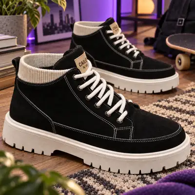 Boots Suède Chunky Noires - Semelle Crantée