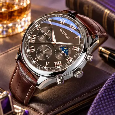 Wokai Chronographe de Luxe - Bracelet Cuir Marron