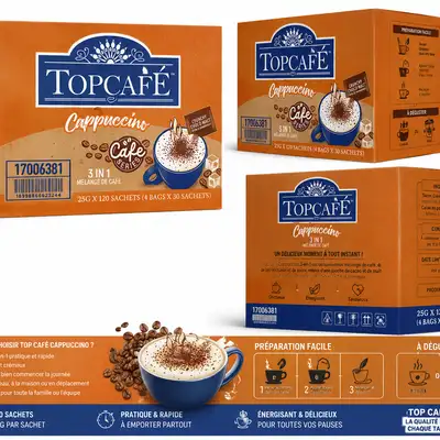 Top Café Cappuccino 3-en-1 – Carton de 120 Sachets