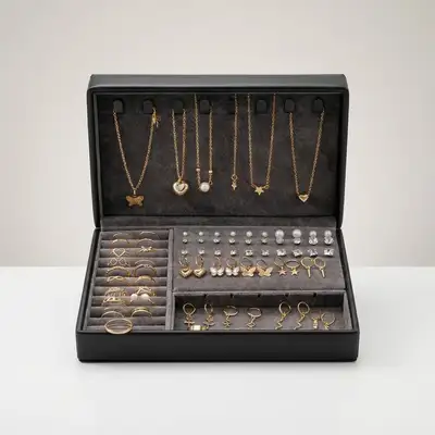 Coffret Bijoux 70 Pièces Dorées - Colliers, Bagues et Boucles