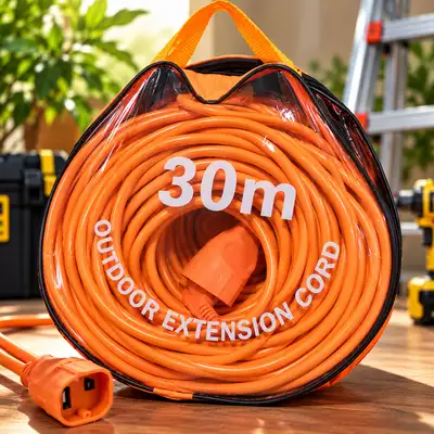 Rallonge Électrique 30m Orange – Câble d’Extension Extérieur avec Sac de Rangement