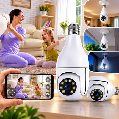 Caméra de Surveillance WiFi 360° – Caméra Ampoule Intelligente avec Vision Nocturne