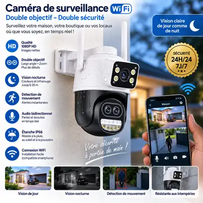 Caméra de Surveillance WiFi Double Objectif – Sécurité Intelligente