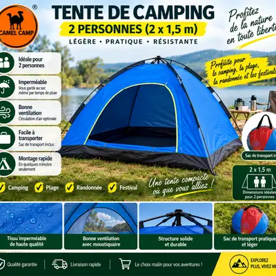 Tente de Camping 2 Personnes Camel Camp – Légère et Pratique