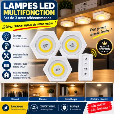 Set de 3 Lampes LED Multifonctions avec Télécommande