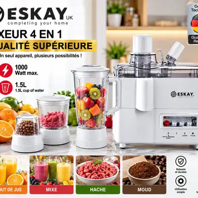 Mixeur ESKAY 4 en 1 – Blender, Extracteur de Jus et Hachoir 1000W