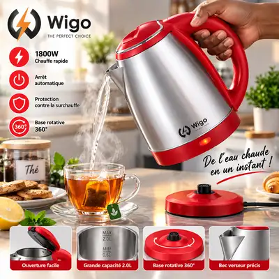 Bouilloire Électrique Wigo 2L – 1800W avec Arrêt Automatique