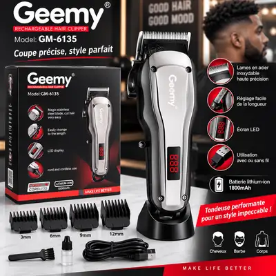 Tondeuse à Cheveux Rechargeable Geemy GM-6135 – Sans Fil