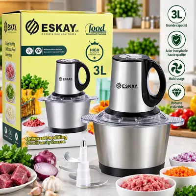 Hachoir Électrique ESKAY 3L – Multifonction en Acier Inoxydable