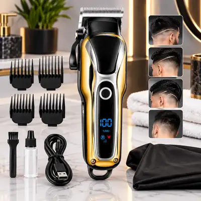 Tondeuse Kemei Professionnelle Rechargeable – Écran LED & Lames Inoxydables