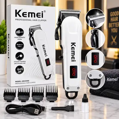 Tondeuse à cheveux Kemei Professionnelle – Écran LED & Batterie Rechargeable