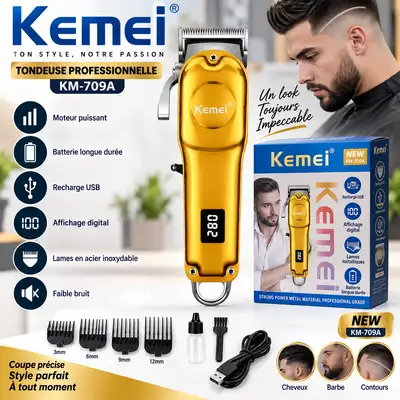 Tondeuse à cheveux professionnelle Kemei – Sans fil avec écran numérique