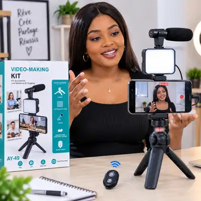 Kit Vidéo AY-49 pour Smartphone – Microphone, LED & Trépied