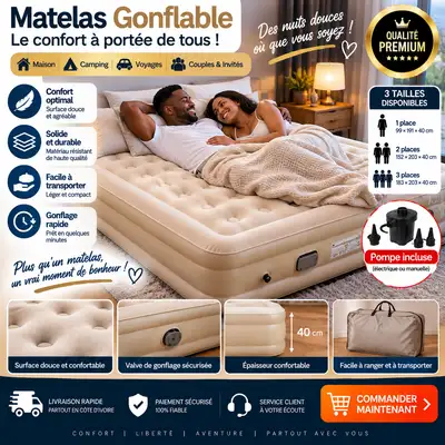 Matelas Gonflable 2 Places – Confortable, Résistant et Pratique